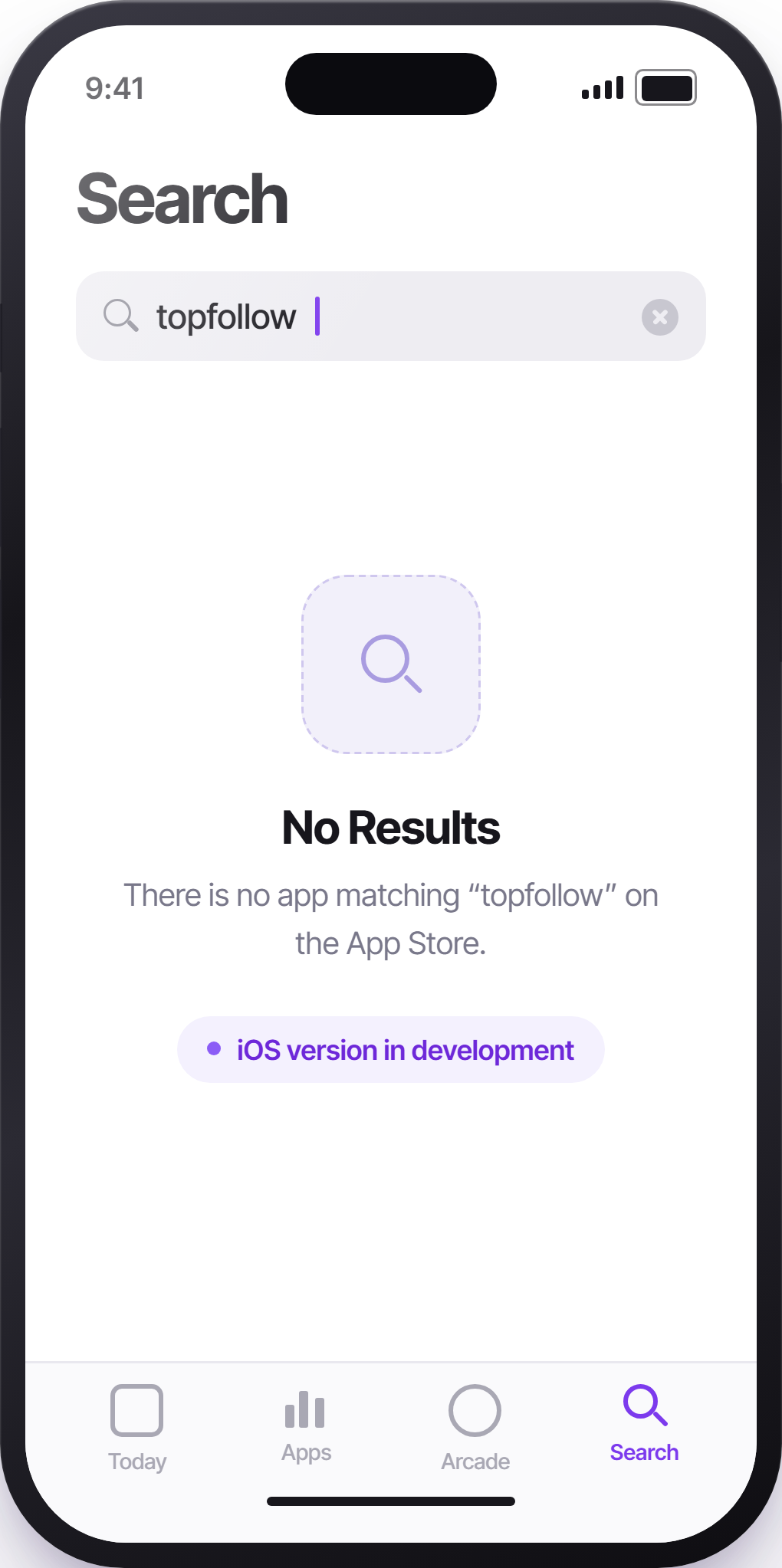 App Store search for TopFollow showing no results